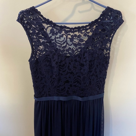 Navy Lace Bodice Full Length Bridesmaid Dress - Picture 1 of 11